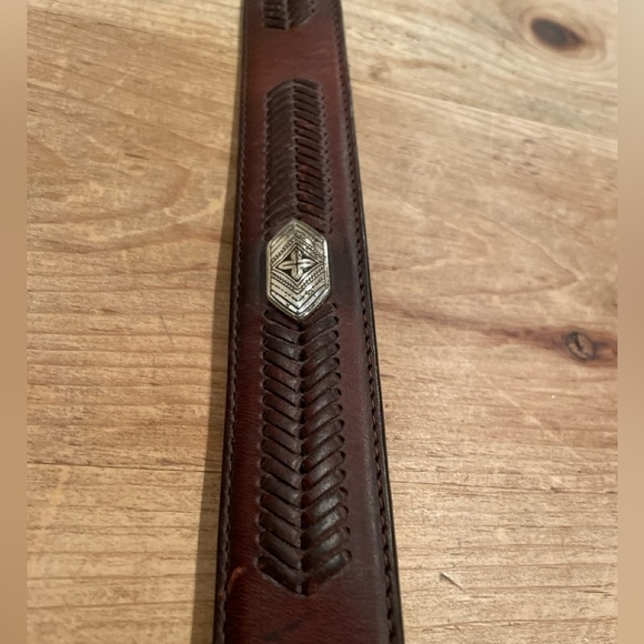 Onyx by Brighton leather belt silver embossed Western Boho Southwestern Aztec 34 - Picture 5 of 9